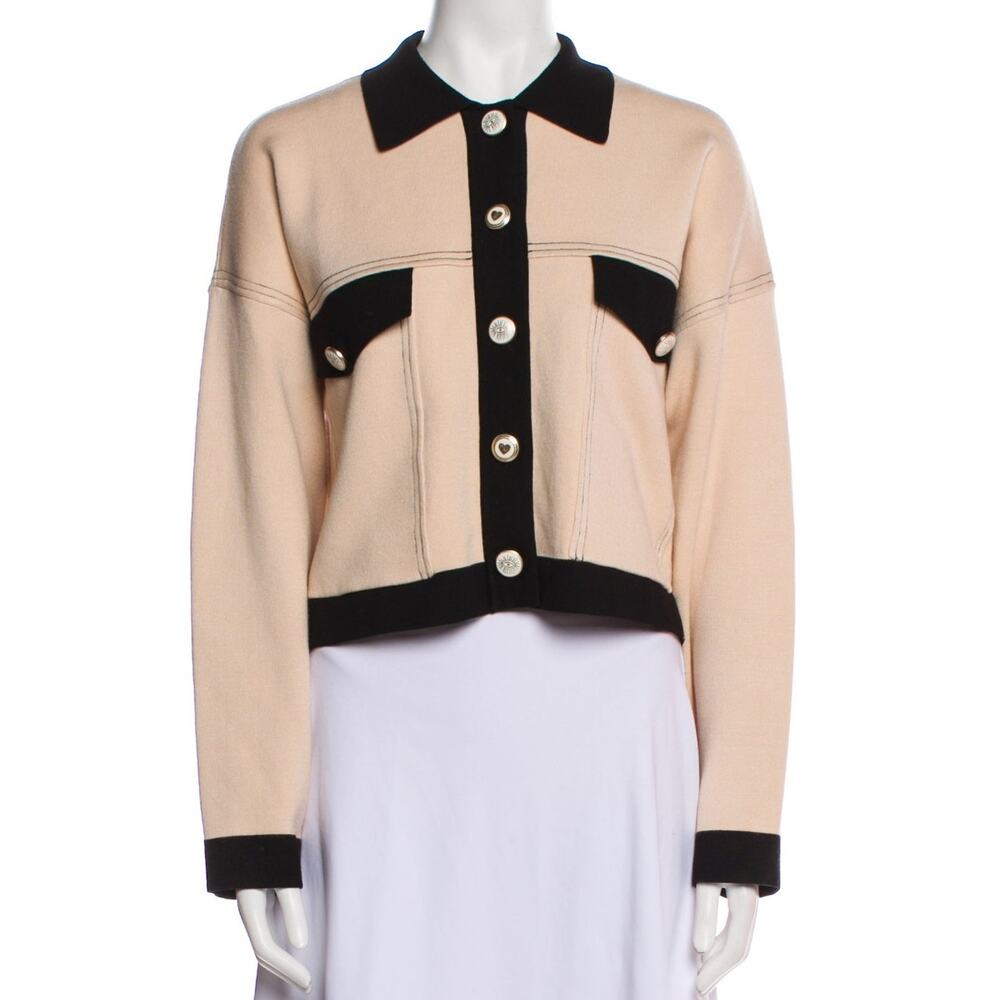 Sandro Colorblock Beige And Black Contrast-Trim Button-Front Jacket Size 0